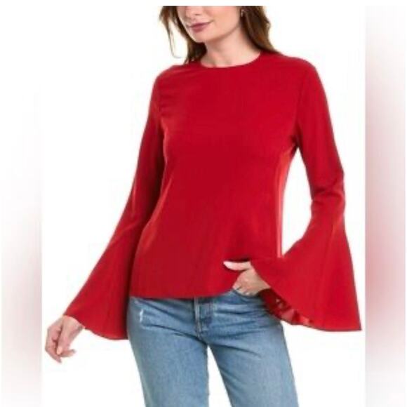 FRAME Long Bell Sleeve Top - Size XS - Red (New) - Picture 1 of 4